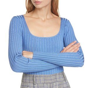 Veronica Beard Clara Rib Top in Blue, Size M - NWT